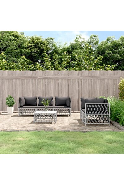 vidaxl Set mobilier de gradina, 6 piese, cu perne, alb, otel