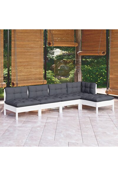 vidaxl Set mobilier gradina cu perne, 5 piese, alb, lemn de pin