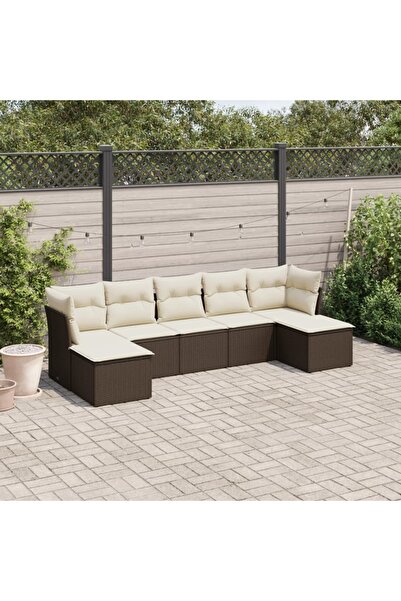 vidaxl Set canapele de gradina cu perne, 7 piese, maro, poliratan