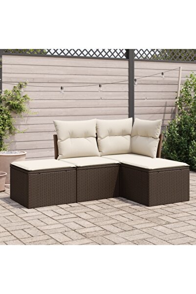 vidaxl Garden sofa set, 4 pieces, with cushions, brown polyrattan