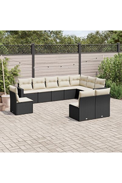 vidaxl Set canapele de gradina cu perne, 10 piese, negru, poliratan