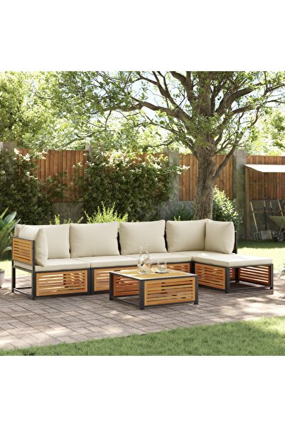 vidaxl Garden sofa set with cushions, 6 pieces, solid acacia wood