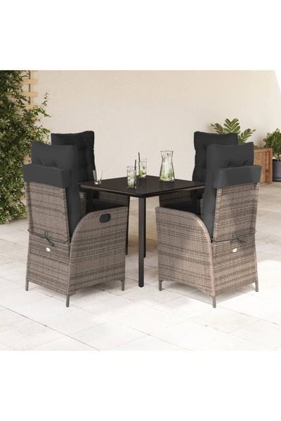 vidaxl Set mobilier de gradina cu perne, 5 piese, gri, poliratan