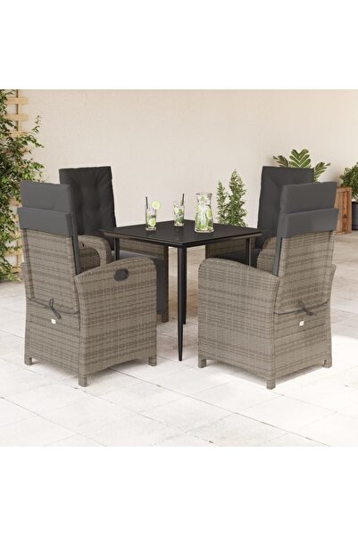 vidaxl Set mobilier de gradina cu perne, 5 piese, gri, poliratan