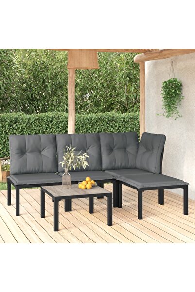 vidaxl Set mobilier de gradina, 5 piese, negru/gri, poliratan