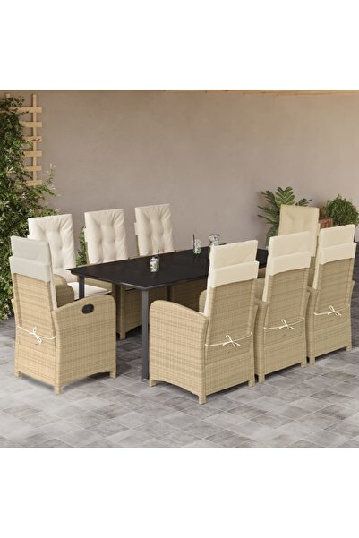 vidaxl 9-piece garden table set with cushions, beige, polyrattan