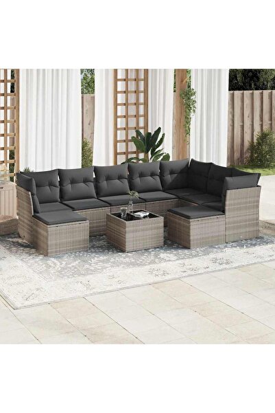 vidaxl Garden sofa set with cushions 10 pieces light gray polyrattan