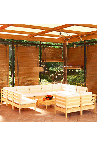vidaxl Set mobilier gradina cu perne crem, 12 piese, lemn masiv de pin