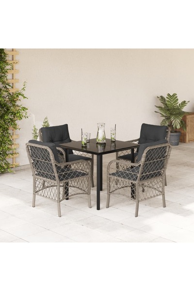 vidaxl Garden furniture set with cushions, 5 pieces, light grey polyrattan