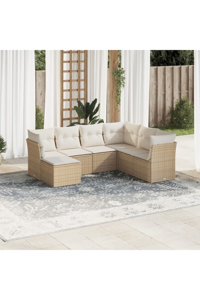 vidaxl Garden sofa set, 7 pieces, with cushions, beige, polyrattan