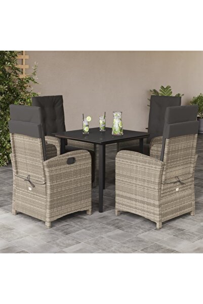 vidaxl Set mobilier de gradina cu perne, 5 piese gri deschis poliratan