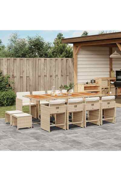 vidaxl Set mobilier de gradina cu perne, 13 piese, bej, poliratan