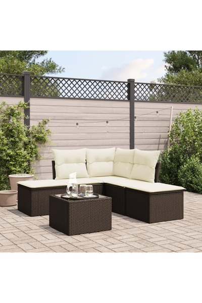 vidaxl Set canapele de gradina cu perne, 6 piese, maro, poliratan