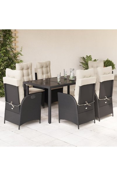 vidaxl Set mobilier de gradina cu perne, 7 piese, negru, poliratan
