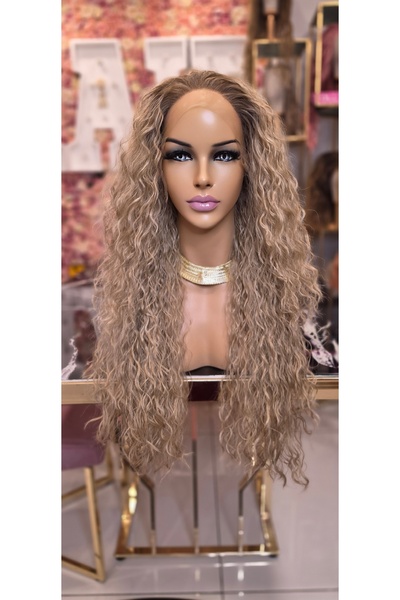 LOLLY PONY Dalgalı 75 Cm Küllü Platin Sarı Kore Fiber Sentetik Ön Tül Peruk