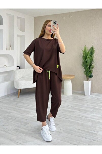 Kokosh moda Women's Crew Neck Blouse Pants Bottom Top Two Yarn Viscose Double...