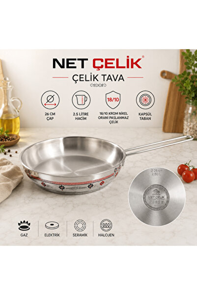 Net Çelik 26 Cm Tek Saplı Çelik Tava