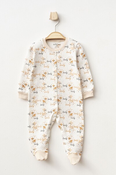 Aziz Bebe Baby Girl Snap Fastener Deer Patterned Booties Jumpsuit 0 Months 6 ...