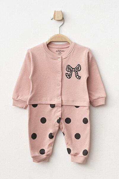Aziz Bebe Baby Girl Snap Bow Embroidered 100% Cotton Jumpsuit 0 Months 6 Months