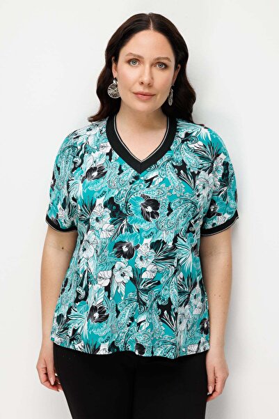 ON V-Neck Patterned Blouse