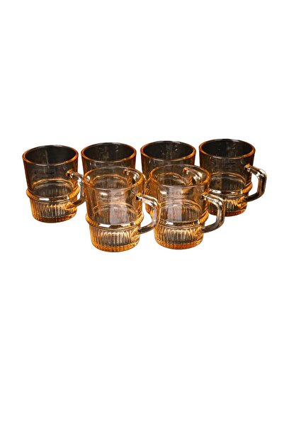 Crystal Drops 6 pcs Glass Tea Cup Set, Amber, 606AC