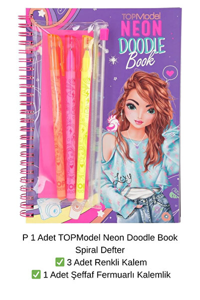 TOYFEST TOPModel Neon Doodle Book Çizim Defteri Seti Kalemli Fermuarlı Kırtas...
