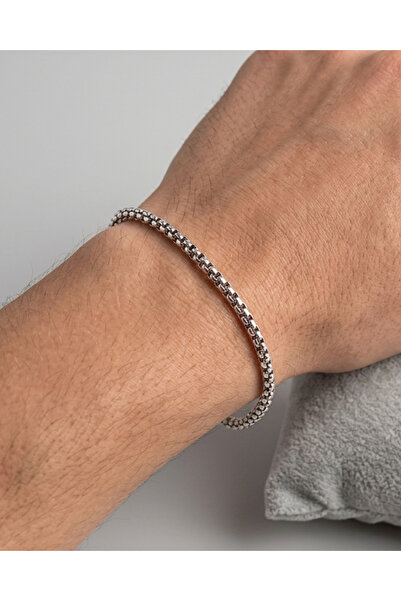 BHCL Non-Tarnish Steel Silver Color Men's Bracelet, Minimal Box Chain Model S...