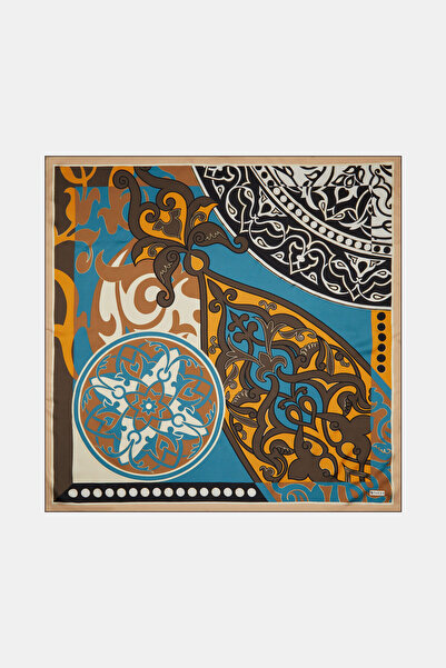 Vakko PETROL ETNİK DESENLİ TWILL EŞARP