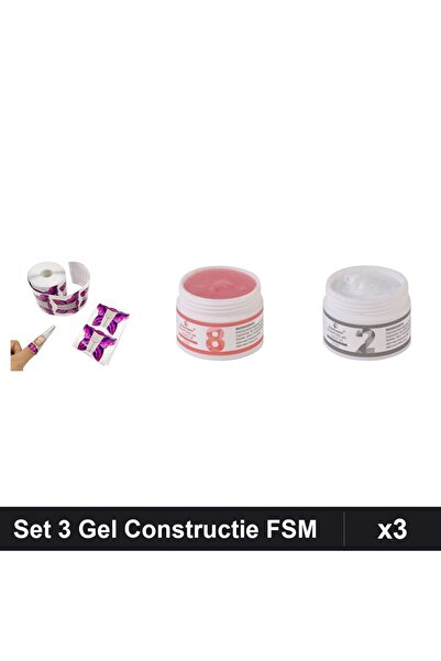Makeup Set 3 Gel Constructie UV LED FSM 15g, Nuante 02 08, Sablon Fluture 10buc