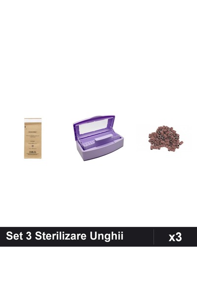 Makeup Set 3 Piese Sterilizare Unghii - Pungi 75x150mm, Cutie Liliac, Smirghe...
