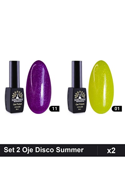 Makeup Set 2 Oje Semipermanente Disco Summer 8ml, Nuante 01 11, Manichiură UV...