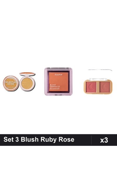 Makeup Set 3 Blush Ruby Rose, Iluminator Celestial Shine 05, Compact BL 10, P...