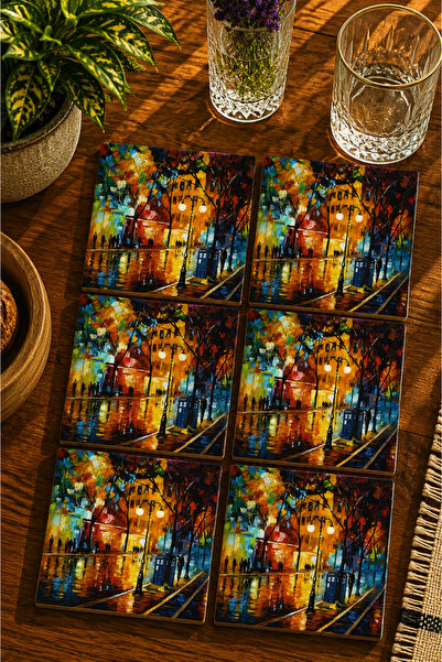 JHAAR Oil Painting Lookalike High Street Modern Design Set of 6 Coasters - Uv...
