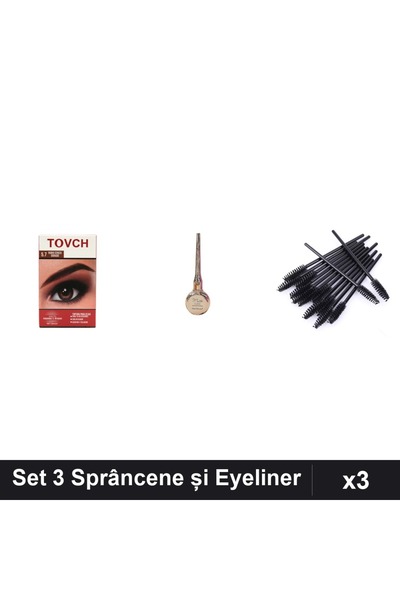 Makeup Set 3 Vopsea Sprâncene Nuanță 5.7, Eyeliner Kiss Beauty Negru, 10 Peri...