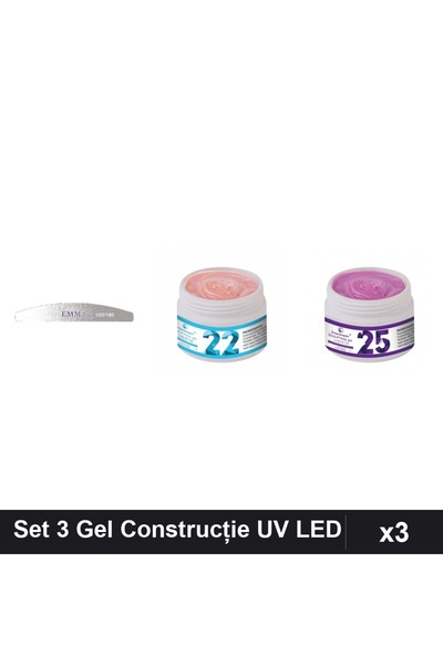 Makeup Set 3 Gel Construcție UV LED FSM 15g, Pila Unghii Emma 100/180, Manich...
