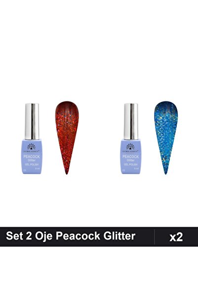 Makeup Set 2 Oje Semipermanente Peacock Glitter 8ml, Nuante 03 05, Manichiură...