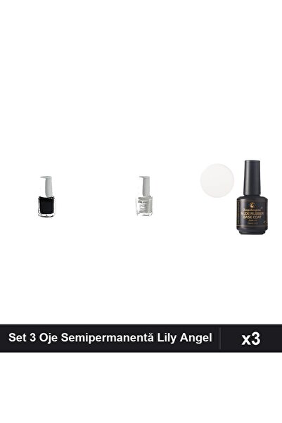 Makeup Set 3 Oje Semipermanentă Lily Angel Neagră Albă cu Bază Rubber, Stampilă