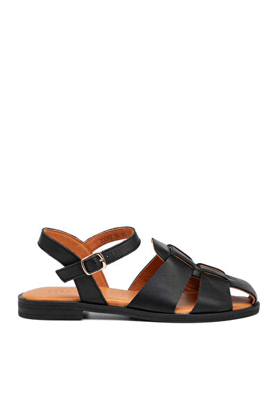 Tergan Siyah Hakiki Deri Kadın Sandalet - K25Y1SN68104-A23