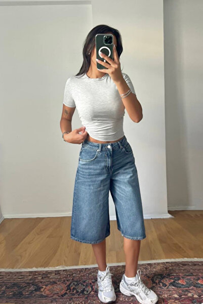 SHILSEE BEUTİQUE Women's Baggy Blue Bermuda Shorts