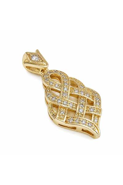 Zeino Örgü Desenli Zirkon Taşlı Kolye Ucu - 14k Altın Kaplama - 15 x 33 mm