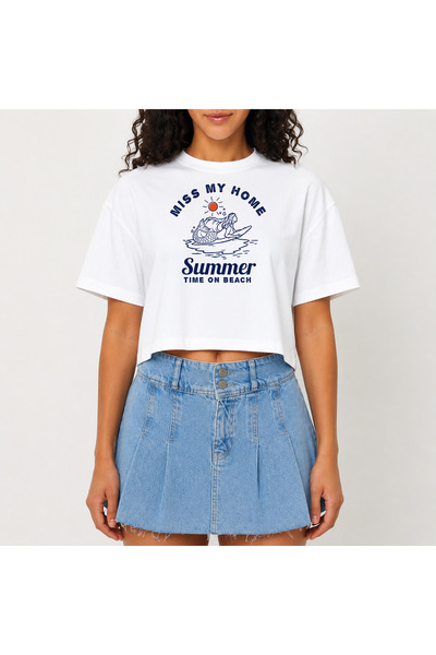 URBANTRENDSTORE Crop T-shirt με λευκό σχέδιο, άνετη εφαρμογή, ακατέργαστη κοπ...