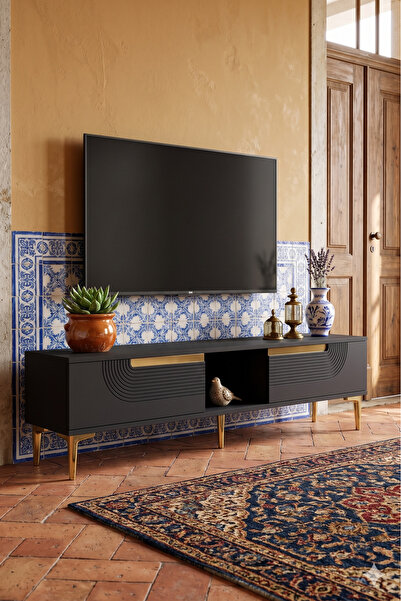 YUMEDİ DESİGN TSA1508AG - DÜNYA TV STAND , TV SEHPASI 150cm ANTRASİT-GOLD