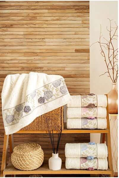 Nurpak Gülru Bamboo Χειροποίητες Κεντημένες 6 Τεμάχια 50x90 Πετσέτες Προσώπου