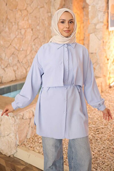 İmajButik تونيك ليندا باللون الأزرق الفاتح مع تفاصيل أمامية