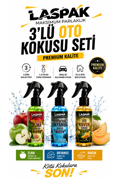 LASPAK 3’Lü Oto Kokusu Seti Kalıcı Premium Yoğun Koku Oda Ve Oto Parfümü Spre...
