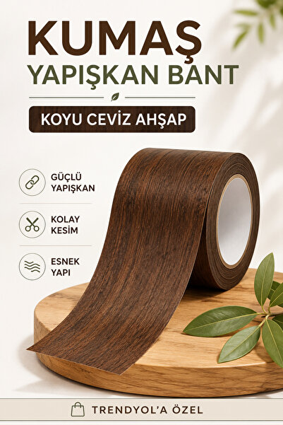 Aybas Koyu Ceviz Ahşap Desenli Kumaş Yapışkan Bant – Kendinden Yapışkanlı Dek...
