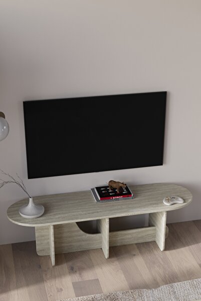 BAMOSA Liora Tv Sehpası 180cm Traverten Dokulu Bohem Tv Ünitesi