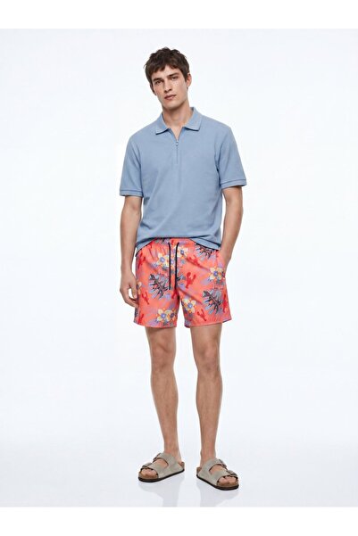 Ltb Zippered Pique Polo Collar Blue T-Shirt