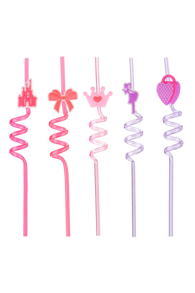 Zumzeria Reusable Spiral Plastic Straws Transparent Pink Purple Castle Ø6x270...