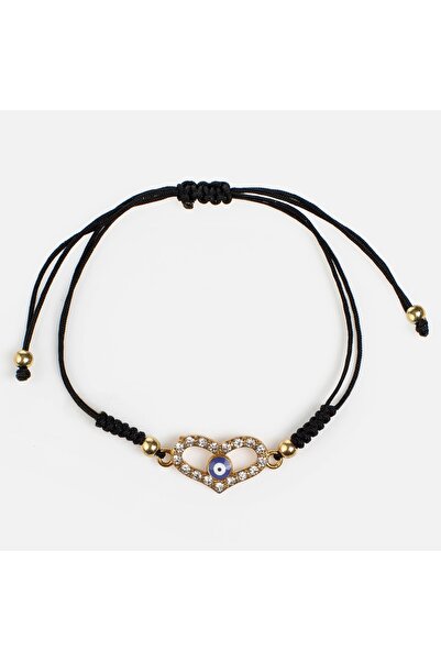 NO BRAND Brățară macrame cu inimă aurie și ochi albastru